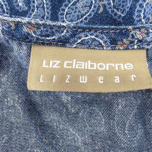 Liz Claiborne Liz Wear Vintage Jumper Chambray Dress Women's size Large Paisley - Picture 4 of 6